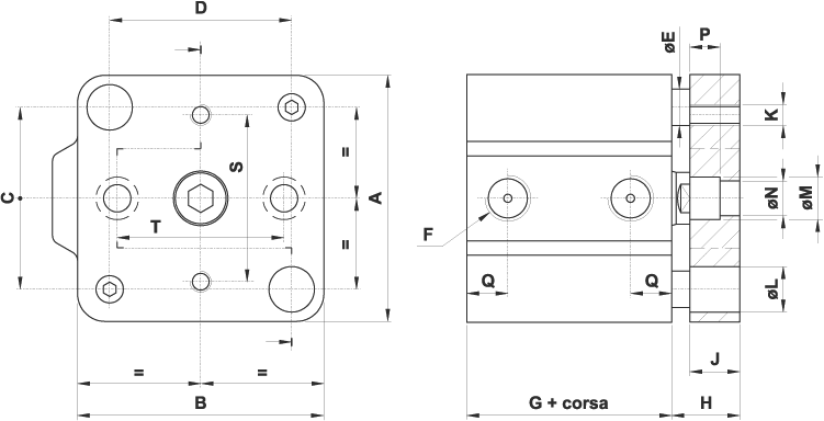 cilindro corsa breve antirotazione